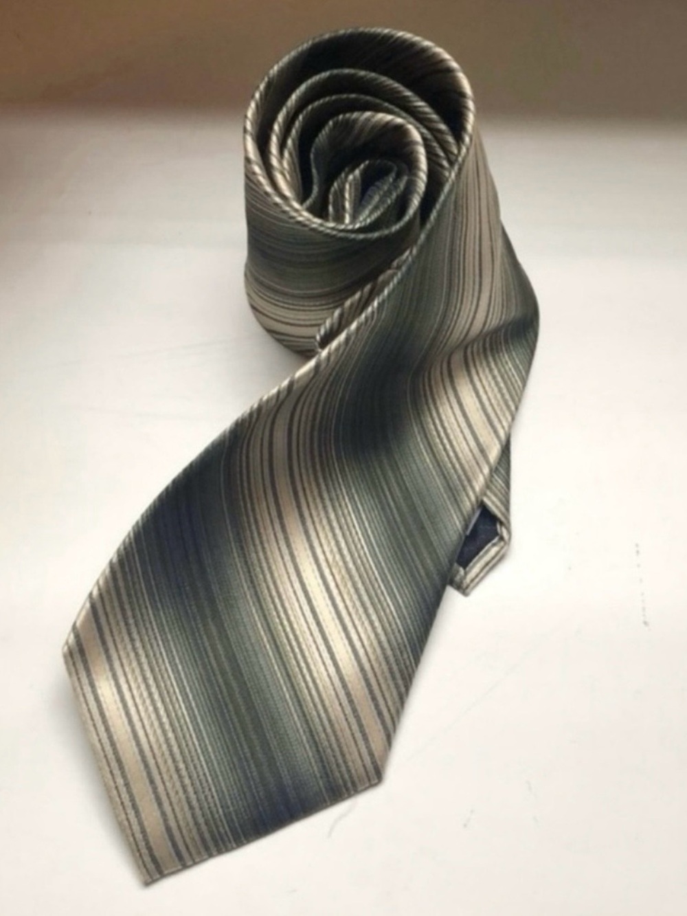 Pierre Cardin Tie Men’s Green & Tan Stripe Pattern Silk Tie Office Dress Career